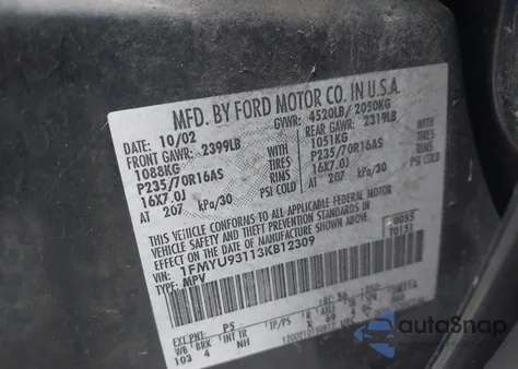 2003 Ford Escape Xlt из США, поврежденный, VIN 1FMYU93113KB12309